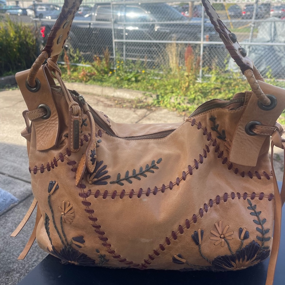 Isabella Fiore Vintage Embroidered Leather Hobo Shoulder Bag